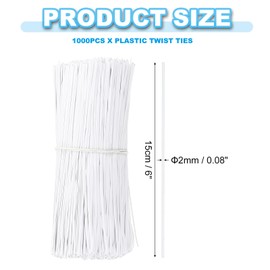 PATIKIL Plastic Twist Ties, 1000 Pcs 6 Inch Reusable Cable Ties, 0.08 Inch Wide Bag Coated Ties for Household and Office Use, White