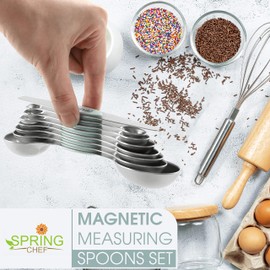 Spring Chef Magnetic Measuring Spoons Set, Dual Sided, Stainless Steel, Fits in Spice Jars, Mint, Set of 8