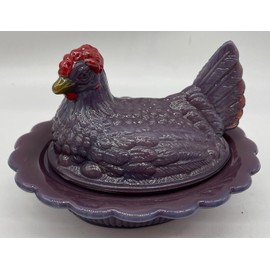 Covered Chicken Dish - Glass 2 Piece Hen on Wide Rim Base - Rosso Exclusive - American Made - Mosser Glass USA (Jade w/Shamrocks)