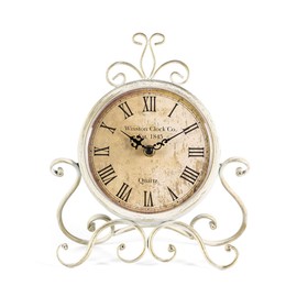HZDHCLH Retro Silent Roman Table Clock for Living Room Bedroom Office Art Desk Clock (White)