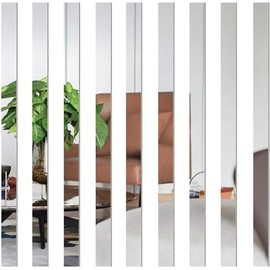 10Pcs Mirror Wall Stickers Striped Design Mirror Art Tile Decal, DIY Self Adhesive Wall Line Border Decals, Removable Acrylic Mirror Sheets Wall Murals for Home Decor 2×20cm