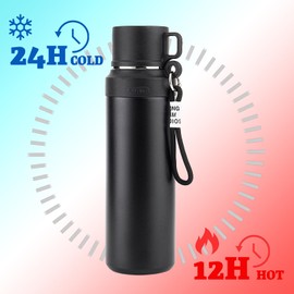 GENDLTHIJ Stainless Steel Insulated Bottle, Vacuum Insulated Water Bottle, Vacuum Insulated Bottle for hot and cold coffee drink water, 24-Hrs Insulation Commute Travel (Black,1000ml)