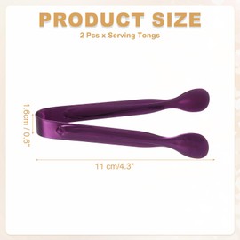 uxcell 2pcs Serving Tongs, 4.3 Inch Stainless Steel Kitchen Tongs Cooking Utensils for Salad, Ice, Bread, Fruit, Barbecue, Purple