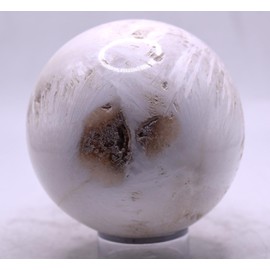 2.9" 420g White Scolecite Druzy Carved Sphere Polished Natural Collectible Zeolite Gemstone Crystal Mineral Specimen Ball - India + Stand