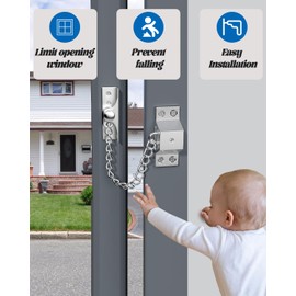 I-EASYDWW 2 Pack Window Chain Lock, Stainless Steel Window Restrictor Home Hardware, Safety Security Chain Lock for Open Window, Anti-Theft Prevent Pet Escaping, Silver