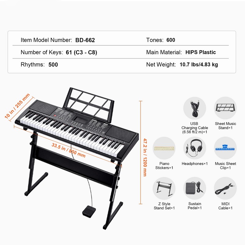 61-Key Digital Keyboard Piano for Beginners – Portable Electric Piano