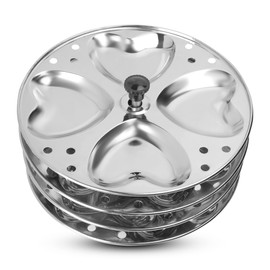 KSJONE Stainless Steel Idli Stand | 4-Plates Idli | Idli Preparation | Supreme Quality Food Grade Idli Stand | Makes 16 Idlis (4 Different Shapes) (Heart)