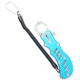GoodsLand GD-FISHGRP-BL (3 Colors) One-Touch Fish Catcher Fish Grip Fishing Mini Lightweight Stainless Steel with Carabiner & Spiral Chain