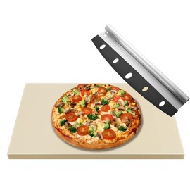 YUTFUBG Pizza Stone, Durable and Safe Cordierite Pizza Pan Extra Large 15 x 12 Inch Baking Stone with Free Pizza Cutter, Cooking Stone for Oven and Grill