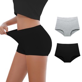 Migbean Womens Seamless Boy Shorts Underwear Soft Stretch Boxer Shorts Briefs No Show Panties 2 Packs Black Grey