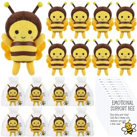 RoundFunny 12 Sets Emotional Support Bee Gifts Included 12 Mini Bee Stuffed Animal Toys Plush Keychain 12 Inspirational Cards 12 Organza Bags Bee Themed Party Favors Positive Gift for Student