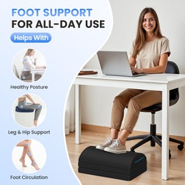 TranquilRelax TranquilRelax Foot Rest for Under Desk at Work, Gaming Accessories Foot Stool with 3 Adjustable Heights & Washable Cover, Comfortable Office Desk Accessories, Footrest for Office, Home and Car (Black)
