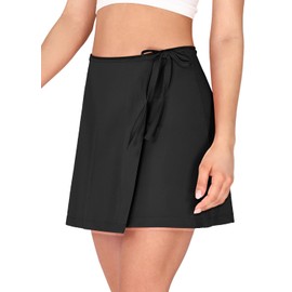 ODODOS Wrap Skorts for Women Built-in Shorts High Waist Tennis Skirts with Pockets for Casual Athletic Golf, Classic Black, X-Large