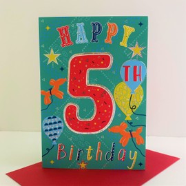 ICG Boy Age 5 Happy 5th Birthday Card - Balloons Stars