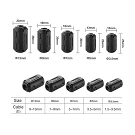 QitinDasen 15 Pieces Black Ferrite Toroidal Cable Clip Set, Ferrite Ring Core, RFI EMI Noise Reduction, EMI Interference Filter Ferrite Filter, Folding Ferrite Ferrite Core Cable Clamp (3.5 mm, 5 mm,