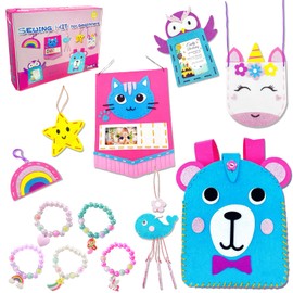 Sewing Kit for Kids Toys for Ages 5-8 Girls, My First Felt Kit Animal, Colorful Crafting and Sewing Set, First Sewing Kits for Beginner Boys and Girls, Gifts for Girls Boys with 5 Strips Bracelet