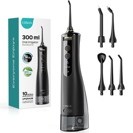 COSLUS Water Portable Flosser for Teeth: Electric Flosser for Braces, Sensitive Teeth, Gums - Advanced 10 Pressure Settings for Multiple Users, Cordless for Travel, MDL, BPA-Free, Black, E40(WFP14)