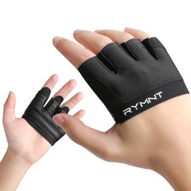 RYMNT Workout Gloves,Short Micro Weight Lifting Gloves Grip Pads with Full Palm Protection & Extra Grip for Men Women Weightlifting,Gym,Cross Training,Powerlifting,WODs.Black-Large