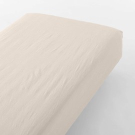 MUJI Washed Fitted Sheet SD 47.2 x 78.7 x 7.1 - 11 inches (120 x 200 x 18 - 28 cm), Light Beige 84853562