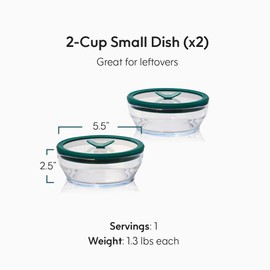 Anyday 2-Pack (2-Cup) Glass Food Storage Set with Glass Lids | Plastic-Free Meal Prep Set | Stackable Airtight Storage Container Set with Vented Lid for Microwave-Safe Reheating