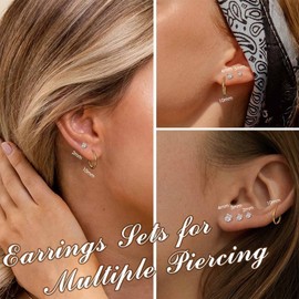 Diamday 9 Paar Ohrringe Gold Set, Creolen Gold Kleinfür für Damen Herren Ohrstecker Mehrfachpiercing Hypoallergene 14K Vergoldet Kleine Knorpelohrringe Hypoallergen Huggie Helix Knorpel Ohrringe