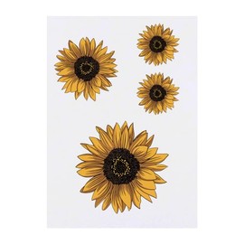 4 x 'Yellow Sunflower' Temporary Tattoos - Water Resistant, Skin-Safe, Non-Toxic Transfers, Mixed Sizes (TO00068858)