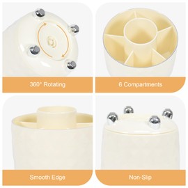 Marte Vanci Rotating Pen Holder for Desk, 360°Rotating Pen Pencil Organizer with 6 Compartment, Makeup Brush Holder Organizer (Cream)