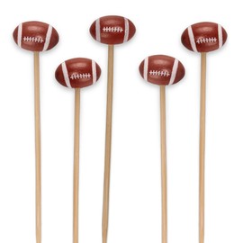 BambooMN 3.9" Decorative Sports Ball End Bamboo Cocktail Fruit Sandwich Picks Skewers for Catered Events, Holiday's, Restaurants or Buffets Party Supplies, Football, 100 pcs