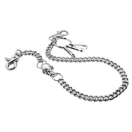 UNIQSUM Creepy Skull Cuban Curb short wallet chain Swivel Trigger snap Biker Punk Key chain 19inch (Silver)
