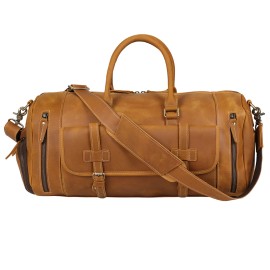 TIDING Custom Weekender Overnight Genuine Leather Travel Bag Duffel Bag With Shoes Compartmentcolor: Light Brown-P6647FQ