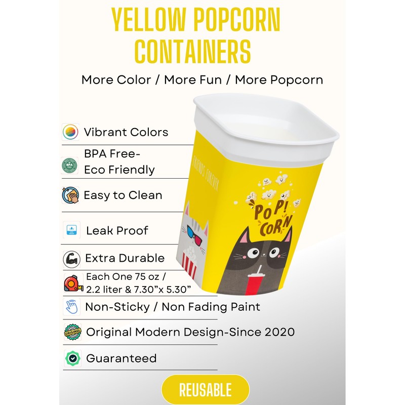 ONONEXPRESS MIX 4 pcs Reusable Plastic Popcorn Containers/Popcorn Bowls Set