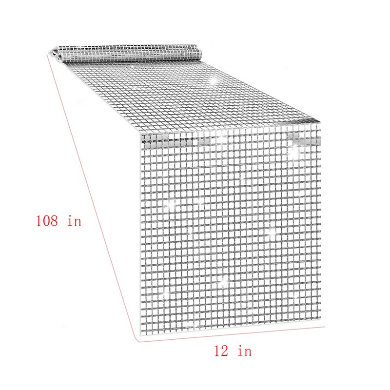 12 x 108 Inches Disco Party Table Runners, Silver Glitter