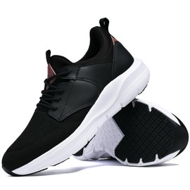 ZEUBNXS Non Slip Work Shoes for Men Walking Sneakers Zapatos Trabajo on Cloud Waterproof Safety Shoes Chef Restaurant Food Service Black and White