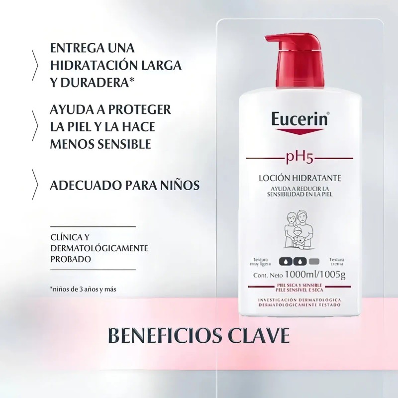 Eucerin pH5 Loción Corporal Hidratante, Protección Diaria, 1 L