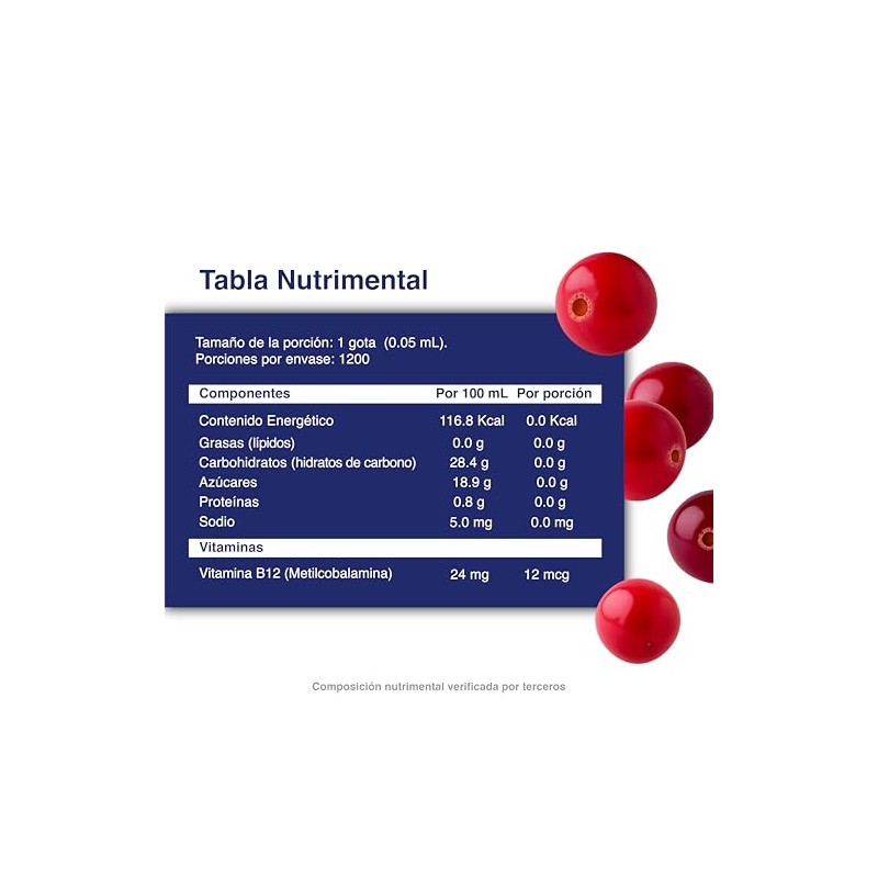 Vitamina B12 Líquida Sublingual Metilcobalamina Paquete Sabor Arándano 1200 Porciones
