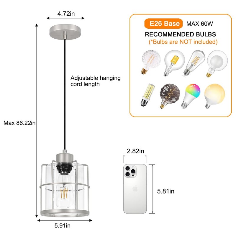 Brushed Nickel Pendant Lights Set of 2, Pendant Lights Kitchen