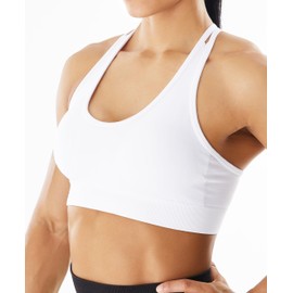JOYSPELS Seamless Sports Bra for Women Strappy Workout Yoga Bra Medium Support White
