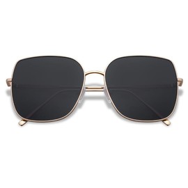 SOJOS Trendy Oversized Square Metal Frame for Women Men Flat UV Protection Sunglasses - Color: Gold/Grey