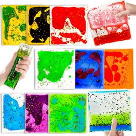 Qoytqoy Squishy Liquid Sensory Gel Tiles 9 Packs - Square Sensory Fidget Toys for Stress Relief, Sensory Play & Portable Fun, Washable Sensory Floor Tiles for Kids in Home, Classroom, Travel