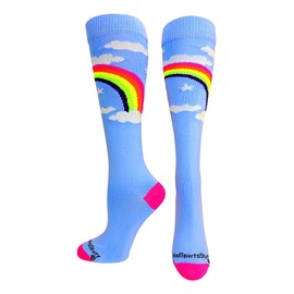 MadSportsStuff Neon Rainbow Clouds OTC Socks (Sky Blue, Small)