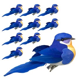 Bluebird Clip On Bird Decorations - Set of 10 Bluebirds for Home Decorating - Floral Arrangement Accents - Crafting Accessory - Wreath Garland Centerpiece Décor
