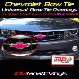 JDMFV 2-5"x10" High Gloss PINK BowTie Emblem Overlays Decal Vehicle Wrap Universal KIT