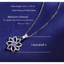 Sunnyshopday 925 Sterling Silver,Diamond Love and Flower Pendant.18 inches,Prince of Wales Chain,Diamond Cut Twist Curb Necklace Chain Women Girls Jewelery Box (Silver001) (1.Diamond Flower 001)