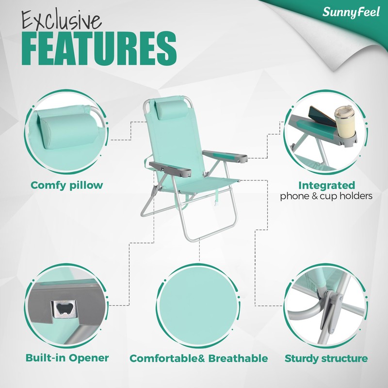 SUNNYFEEL Oversized Tall Folding Beach Chair Lightweight, 17" Portable Sand