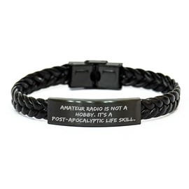 Amateur Radio Enthusiast Gift, Funny Post-Apocalyptic Survival Skills Leather Bracelet, Gifts for Radio Operators on Birthday