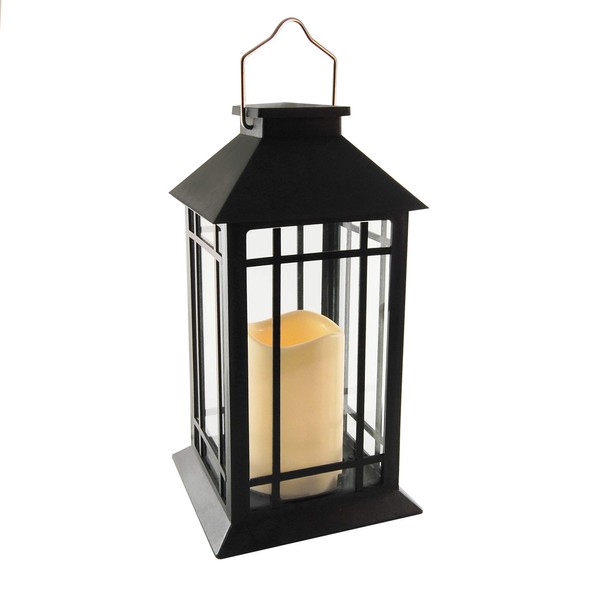 LumaBase Solar Powered Lantern with LED Candle - Black Window