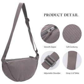 Fjquamitix Corduroy Crescent Crossbody Bag for Women Men Fanny Pack Crossbody Bag Dumpling Lightweight Travel Sling Bag (Gray)