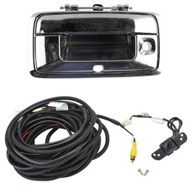 TRQ Rear View Camera Add On Kit w/Wiring Harness & Tailgate Handle Compatible with GM Pickup