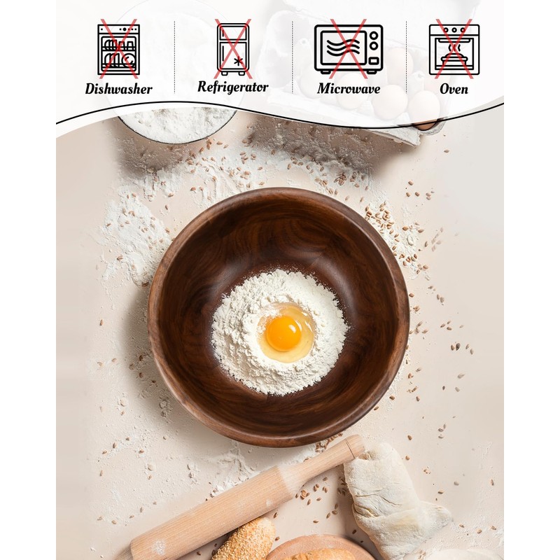 Premium Solid Walnut Wood Mixing Bowl, Compatible with KitchenAid 4.5