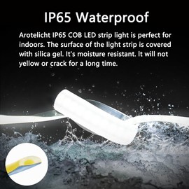 Arote COB LED Strip Waterproof 24 V Cool White 6000 K 5 m COB LED Strip IP65 Dimmable High Brightness 320 LEDs/m for Bedroom Kitchen Home Interior Decoration Power Supply Not Included